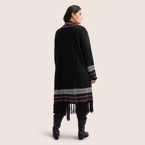 NEW NWT Bloomchic Plus Size Black Bandana Print Fringe Trim Maxi Cardigan  3X - Picture 2 of 12